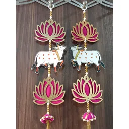 Nutts 2-Pcs Pink & Yellow Wooden Lotus Hanging FestiveDecor-picture-36