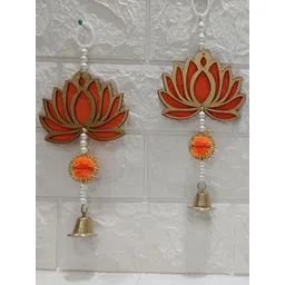 Nutts 4-Pcs Orange-Coloured & Yellow Wooden Lotus Hanging FestiveDecor-picture-18
