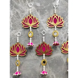 Nutts 5-Pcs Pink & Gold Wooden Lotus Hanging FestiveDecor-picture-11