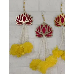 Nutts 5-Pcs Pink & Yellow Wooden Lotus Hanging FestiveDecor-picture-16