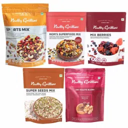 Nutty Gritties Mixed Dry Fruits Combo Pack of 18 Nuts - Sports Mix, Mix Berries, Seeds Mix, Mom Superfood Mix and Dry Fruits Blend - 1.15Kg-picture-18