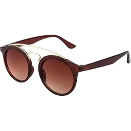 nuvew UV Protected Round Unisex Sunglasses - (Brown Lens | Brown-Gold Frame | Small Size)-picture-10