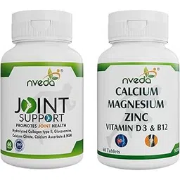 Nveda Joint Support & Calcium Combo Pack for Unisex - Contains Collagen Type 2,Glucosamine,Magnesium,Zinc,Vitamin D & B12 - for Immunity,Bone & Joint Health (60 Tablets Each Bottle), 200 grams-picture-23