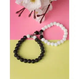 NVR Black & White Onyx Handcrafted Elasticated Bracelet for Unisex - Set Of 2-picture-21
