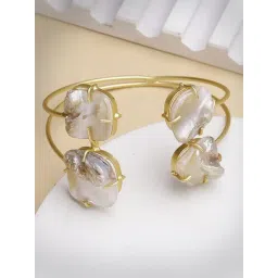 NVR Gold Plated Mother of Pearl Handcrafted Cuff Bracelet for Women-picture-14