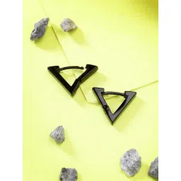 NVR Men Black Rhodium-Plated Geometric Stainless Steel Hoop Earrings-picture-36