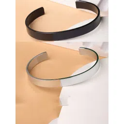 NVR Men Set of 2 Black & Silver Stainless Steel Cuff Bracelet-picture-36