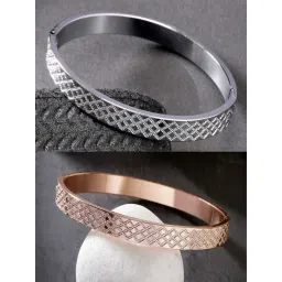 NVR Men Set of 2 Rhodium-Plated Stainless Steel Kada Bracelet-picture-10