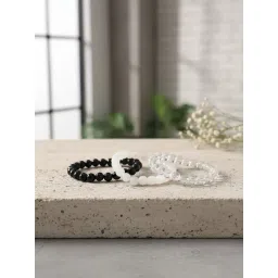 NVR Set of 3 Transparent White & Black Marble Crystal Elasticated Bracelets-picture-31