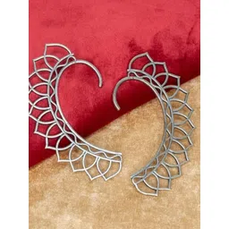 NVR Silver Plated Contemporary Oxidised Ear Cuff Earrings-picture-40