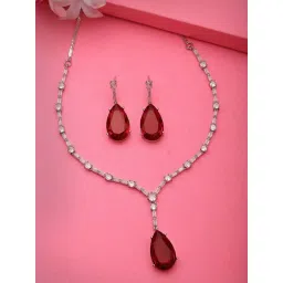 NVR Silver-Plated Red Artificial Stones Studded Handcrafted Jewellery Set for Women-picture-29