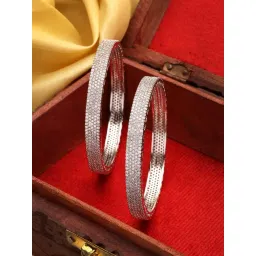 NVR Silver Plated White American Diamond Studded Bangles Set of 2-picture-29