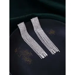 NVR Silver Toned Contemporary AD Studded Dangler Earrings for Women-picture-11