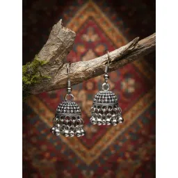 NVR Silver Toned German Silver Oxidised Dome Shaped Jhumka Earrings-picture-29