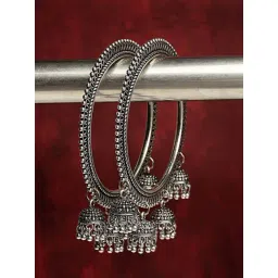 NVR Silver-Toned German Silver Oxidized Bangle for Women - Set of 2-picture-27