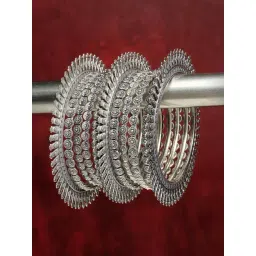 NVR Silver-Toned German Silver Oxidized Bangles for Women - Set of 6-picture-45