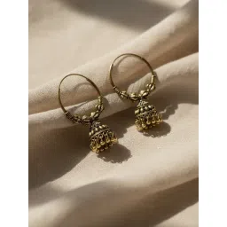NVR Traditional Gold Plated Oxidized Jhumka Earrings-picture-15