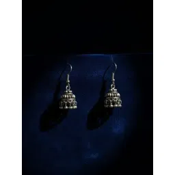NVR Traditional Silver Plated Oxidized Jhumka Earrings-picture-19