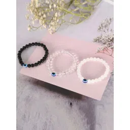 NVR Transparent & White & Black Marbel Crystal Elasticated Bracelet for Unisex - Set of 3-picture-39