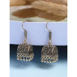 NVR Women Gold Plated Oxidised Contemporary Jhumka Earrings-picture-15