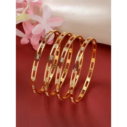 NVR Women's Gold-plated CZ Stone-Studded Bangles - Set of 4-picture-10