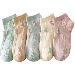 nyamah sales Women’s Cotton Socks Ankle Length Breathable No Show Athletic Casual Multi pattern Multicolor Set of 5 pair Free Size-picture-24