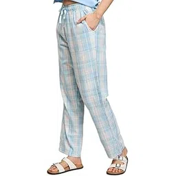 nykd (NYS141 Checked Pure Cotton Pyjama Sleepwear Pants for Women | Relaxed Fit with Non-Slip Elasticated Waistband, Adjustable Drawcord & 2 Side Pockets | Ideal for Night, Lounge Blue-picture-26