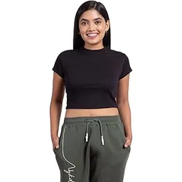 nykd Stylish Crop Top for Women Casual High Neck, Half Sleeves, Ribbed Fabric - NYOE07-picture-25