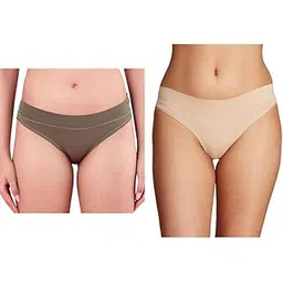nykd Ultra-Comfortable and Flexible Everyday Stretch Panties with No Waistband Marks | Nylon | Full Coverage | Mid Waist | Solid Bikini, NYP341, Olive & Skin, | M | Pack of 2-picture-28