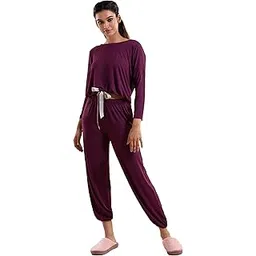 nykd Women's Comfortable Everyday Sleep and Lounge Top & Pajama Set/Night Suit with Full Sleeves, Tie-up Top Detailing and Pockets Pajama Set, NYS016, Potent Purple, XXL, 1N-picture-23