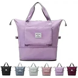 Nylon Foldable Travel Duffle Shoulder Tote Bag for Women, 40 cm, Expandable Lightweight Waterproof Carry Weekender Overnight Luggage, Multicolour-picture-10