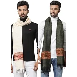 nyoly Men's Wool Mufflers with Ethnic Pattern, Set of 2-picture-41
