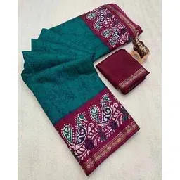 nyrika Women Printed Kalamkari Art Pallu Dola Silk Saree -picture-30