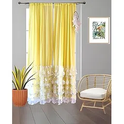 NYSARG Bottom Ruffle Curtain,SEMI Transparent, 7 FEET, Yellow,Single Piece-1-picture-28