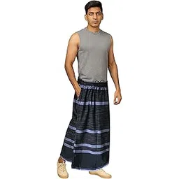 oasis hometex Elastic Premium Cotton Lungi with Packet Pack of 1 Black-picture-48