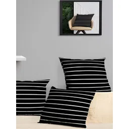 OASIS Black & White 5 Pieces Striped Cotton Square Cushion Covers-picture-21