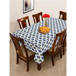 OASIS Blue & White Ethnic Motifs Cotton 6-Seater Table Cover-picture-23
