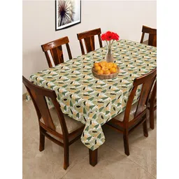 OASIS Green & White Floral Printed Cotton Rectangular Shaped 6 Seater Table Cover-picture-25