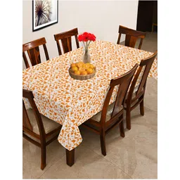 OASIS Orange & White Floral Printed Cotton 6-Seater Table Cover-image-39