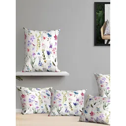 OASIS White & Green 5 Pieces Floral Square Cushion Covers-picture-32