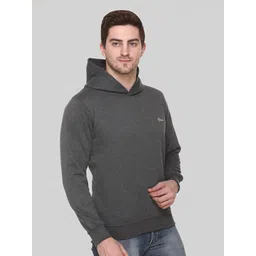 Obaan Men Charcoal Solid Hooded Sweatshirt image 5