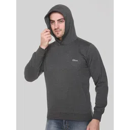 Obaan Men Charcoal Solid Hooded Sweatshirt image 2
