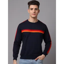 Obaan Men Navy Blue Striped Sweatshirt-picture-16