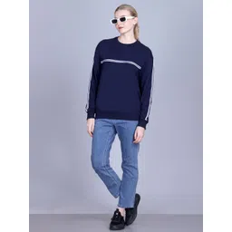 Obaan Women Striped Round Neck Cotton Pullover Sweatshirt-picture-39