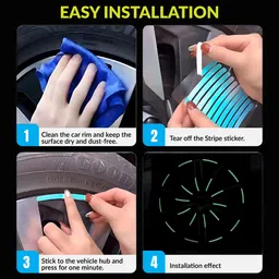 oberoi's traders 20 pcs Reflective Glowing Rim Tape Sticker 8.89mm x 1m for Car Bike Wheel Tyre 8.99 mm x 1 m MULTICOLOR Reflective Tape image 3