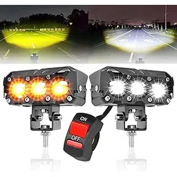 OBEROI'S TRADERS 1 YEAR WARRANTY Super Bright 3 Led Fog Light Lamp | White & Yellow | High/Low Beam | 4 Modes of Flashing Spotlight With Switch Universal for Bikes, Cars, SUVs & Thar (Pack of 2)-picture-22