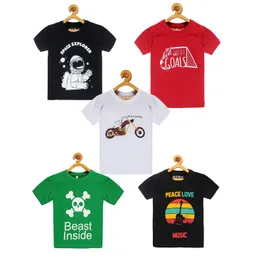 OBOW Boys Pack Of 5 Red & Green Printed Bio Finish Cotton T-shirt-picture-31