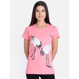 OBOW Women Pink Printed Round Neck Pure Cotton T-shirt-picture-17