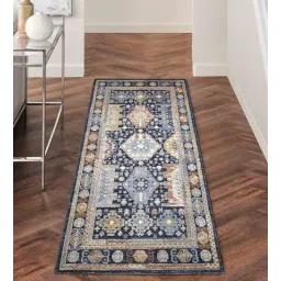 Navy Blue Abstract Polyester 59x32 Inches Machine Made Floor Runner By Obsessions-picture-14