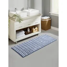 OBSESSIONS Ashley Blue Polyester Stripes Anti Skid Stripes Bath Mat (Large)-picture-45